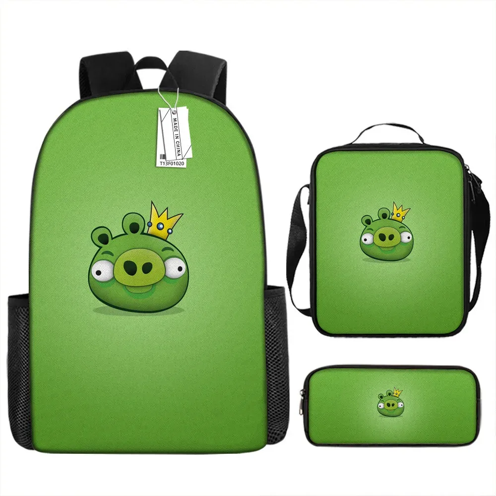 sacs d'école de luxe originaux et cool avec impression 3d angry birds, 3 pièces/ensemble, sac à dos pour ordinateur portable, sac à déjeuner, trousse à crayons