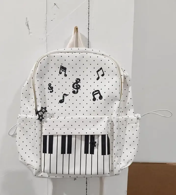 sac à dos à touches de piano à pois, sac à dos de style japonais à blocs de couleur, sac à dos en forme de piano de style scolaire, grand sac de voyage pour femmes