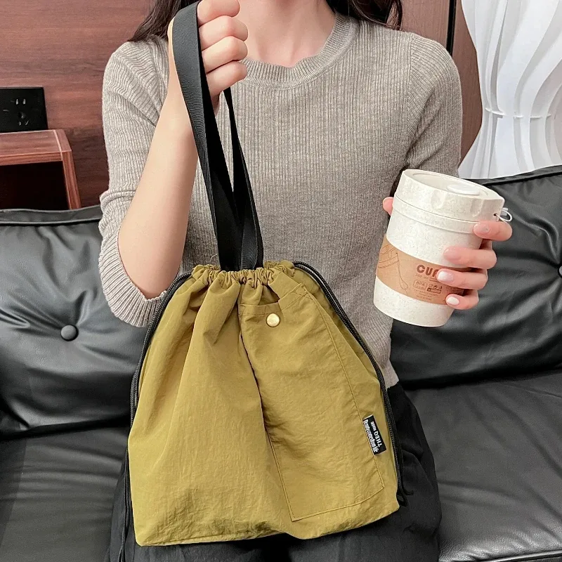 sac à bento de couleur unie, sacs à déjeuner portables, sac de rangement thermique isolé, sac fourre-tout en nylon imperméable de grande capacité, tendance de la mode