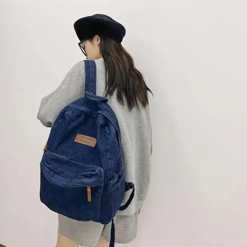 1 pièces à la mode nouveau style simple et tendance sac à dos grande capacité durable sac en denim sac étudiant
