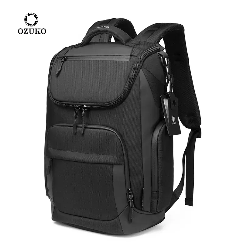 OZUKO-Sac à dos multifonction pour hommes, grande capacité, étanche, pour ordinateur portable de 15.6 pouces, pour voyage en plein air