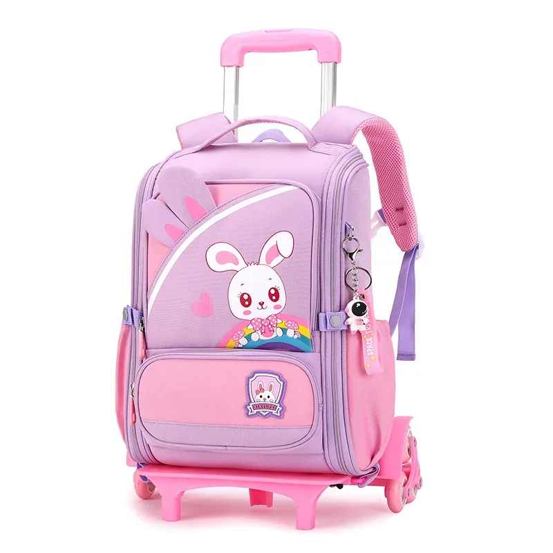 mignon lapin étudiant sac à roulettes pour filles enfants école sacs à dos roulants sac à dos à roulettes sacs d'école avec roues chariot sacoche