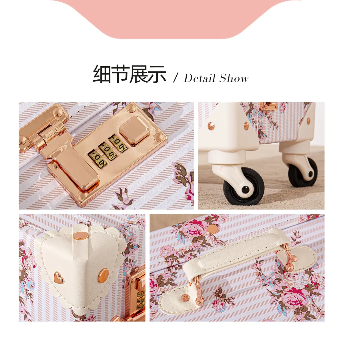 nouvelle valise de voyage vintage pour femme, ensemble sac à main et bagage à roulettes, motif floral tendance, roues universelles, 20/22/24/26 pouces
