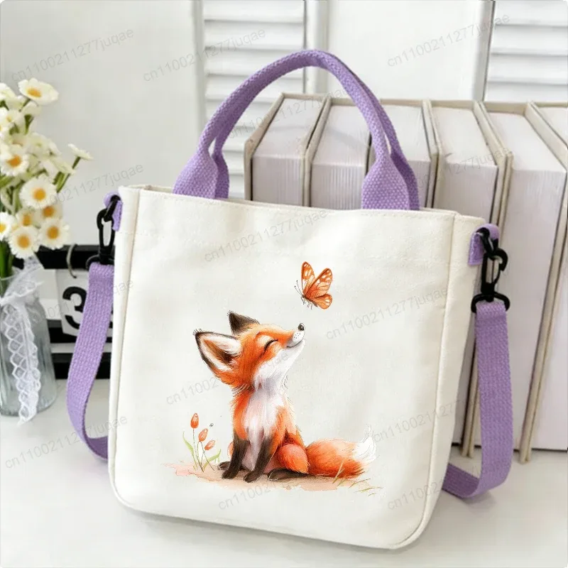 sac à bandoulière en toile motif renard kawaii - sac fourre-tout créatif fantaisie pour femme - sacs à main décontractés légers - sacs de shopping - cadeaux