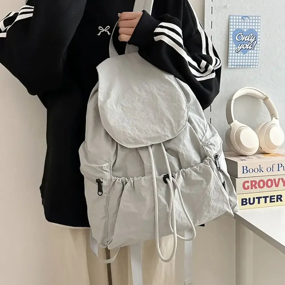 sac à dos de voyage léger et décontracté, style coréen, en nylon, avec cordon de serrage, étanche, grande capacité, cartable pour étudiants et adolescents