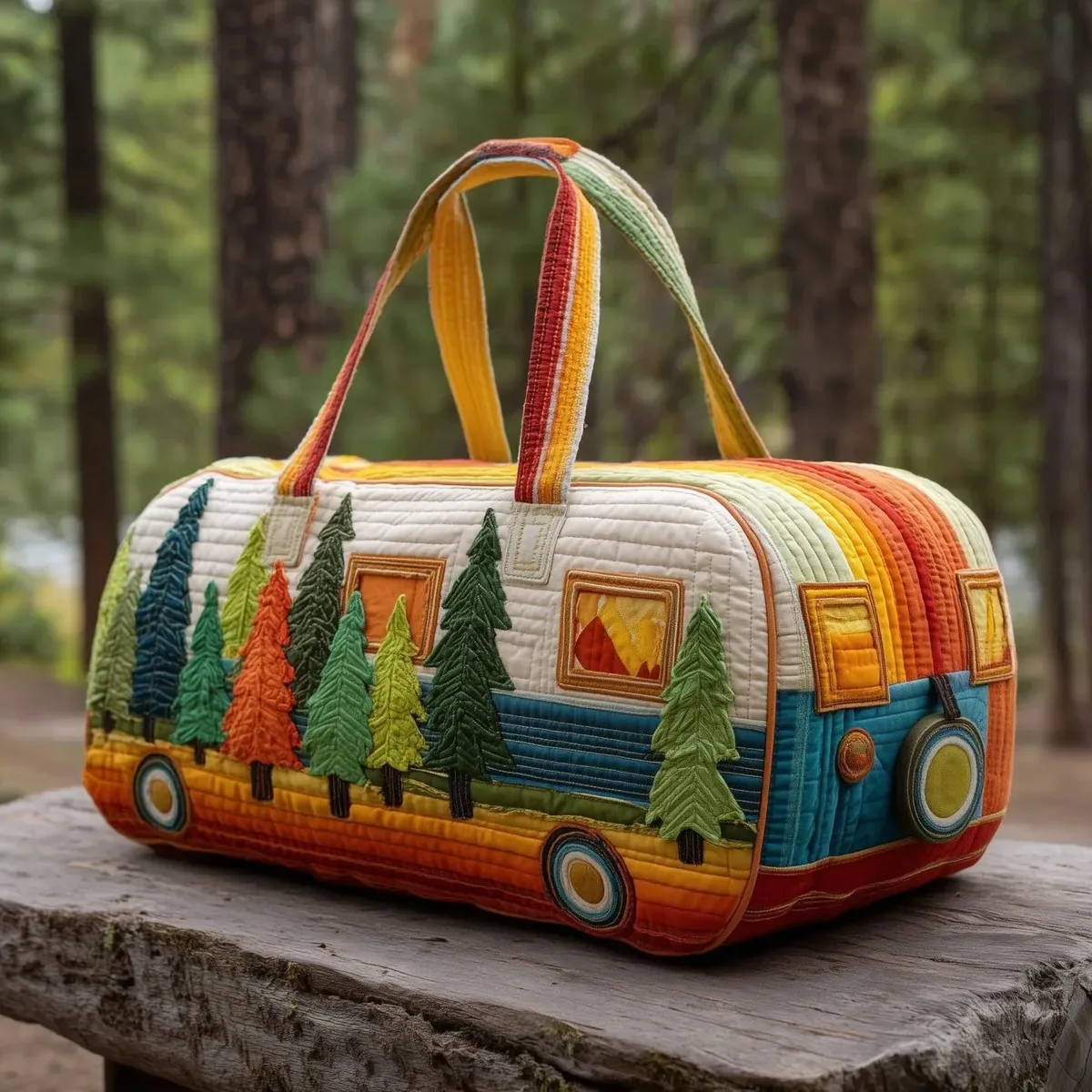 sac de voyage matelassé 3d rétro multicolore avec bandoulière réglable, grande capacité, pour la gym, le camping, la plage, le week-end
