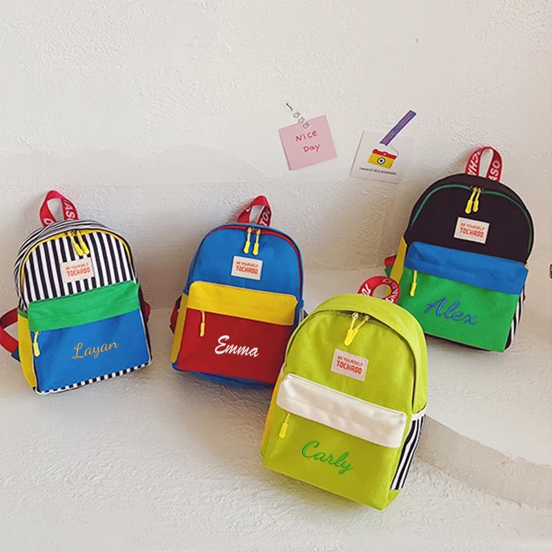sac à dos brodé personnalisé, nouveau modèle, design color-block dopamine, motif dessin animé mignon, sac à dos tendance, sac à dos décontracté