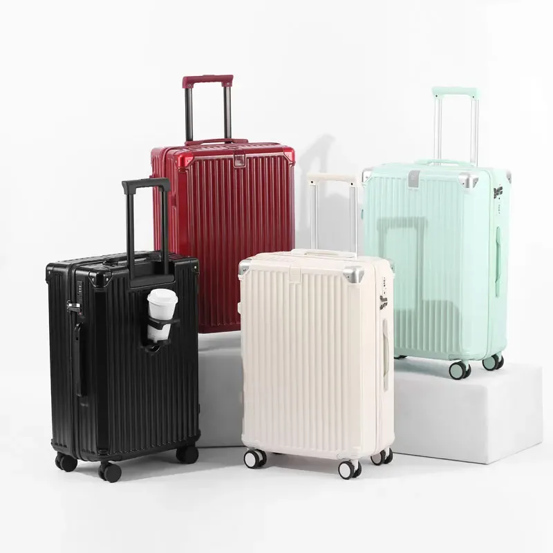 valise abs + pc à fermeture éclair, bagage multifonctionnel de grande capacité, étui de voyage avec crochet porte-gobelet, roue rotative 20", 24", 28"