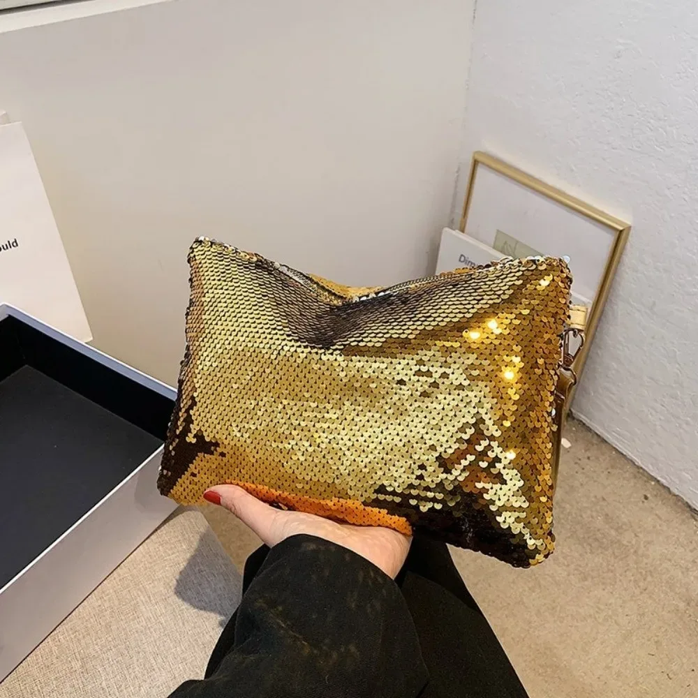 nouvelle trousse à cosmétiques brillante à paillettes, trousse de maquillage multifonctionnelle de grande capacité avec fermeture éclair, sac de rangement en polyester, sac de rangement de voyage