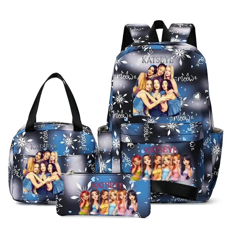 sacs à dos katseye à imprimé amusant, ensemble de 3 pièces, sacs d'école en nylon pour ordinateur portable pour femmes, pour adolescentes, garçons, étudiants, enfants, kawaii