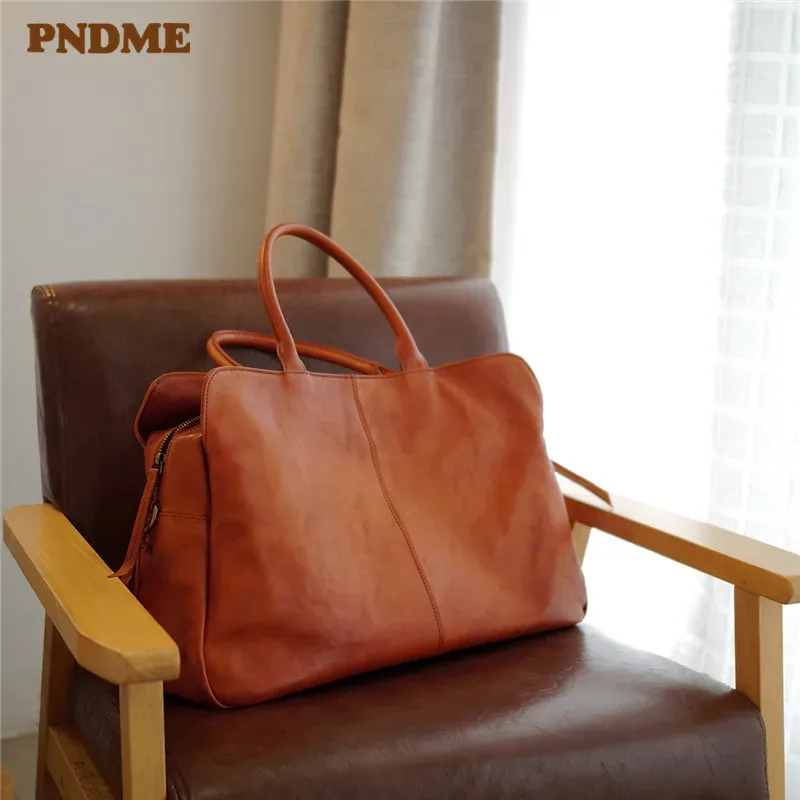 PNDcloser-Sac de voyage en cuir véritable pour hommes et femmes, grande capacité, sac de fitness en cuir de cercle souple, grand sac à main, décontracté, week-end, extérieur