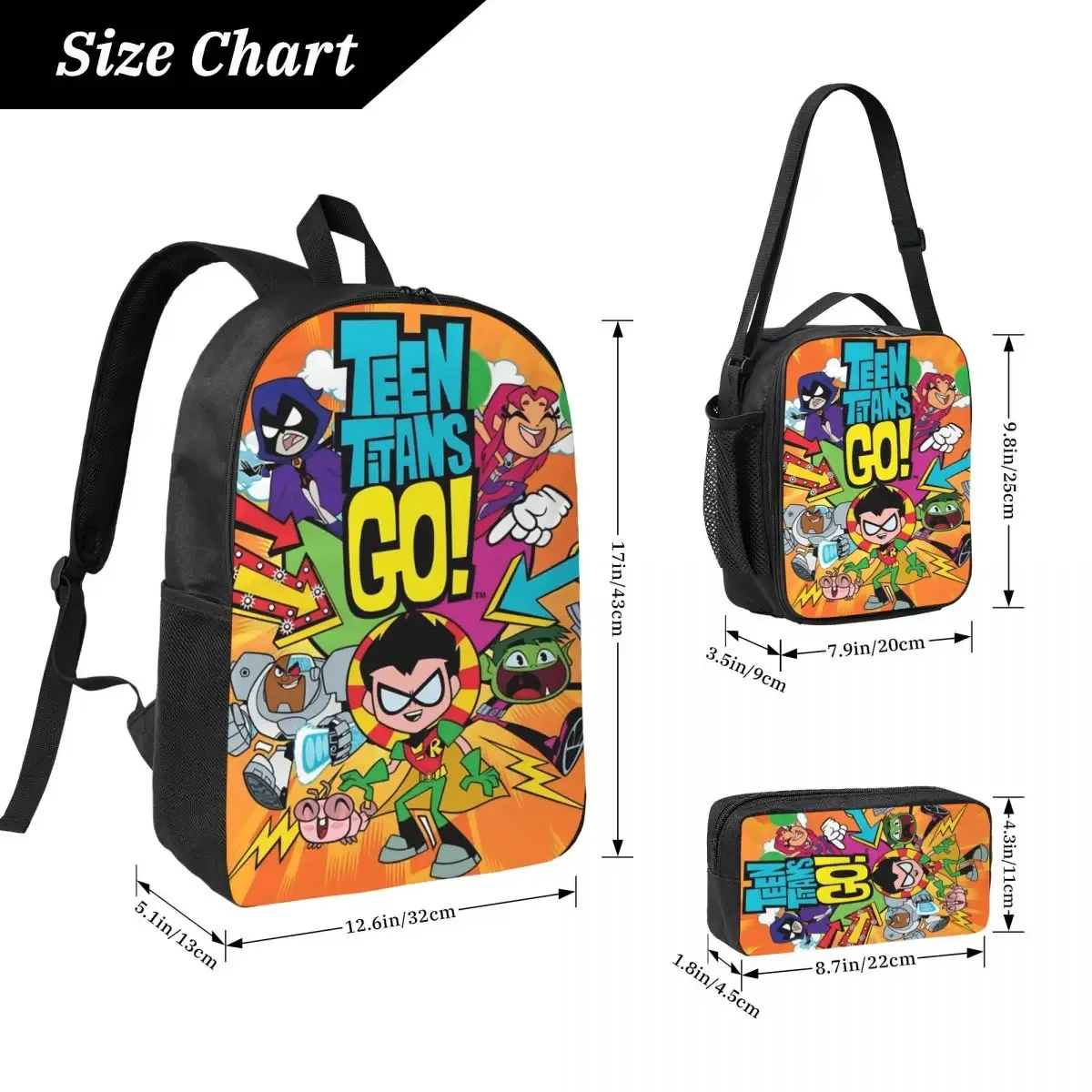 3 pièces adolescents Titans Go Beast Boy merch sac à dos ensemble pour enfants boîtes à crayons ensembles de sacs à livres avec boîte à déjeuner pour les écoliers sac à dos