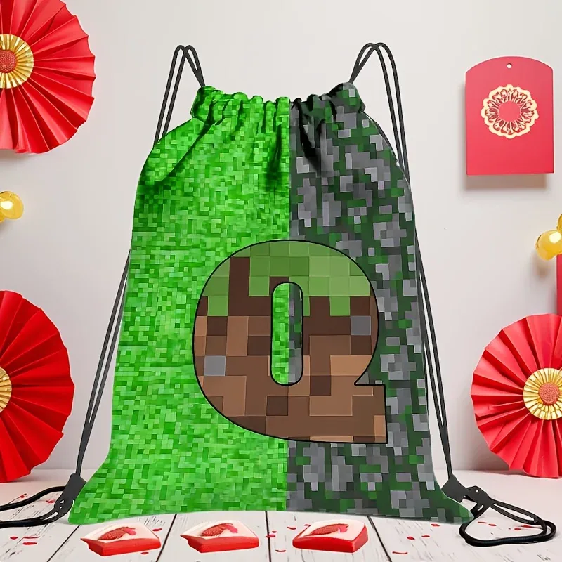 sac à dos à cordon de serrage de grande capacité pour jeux vidéo, avec lettrage pixelisé, unisexe, motif géométrique multicolore, 1 pièce