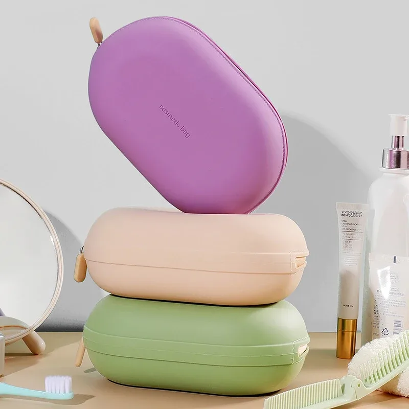 Sac à cosmétiques en Silicone de grande capacité, sac de rangement de voyage étanche, gain de place, anti-poussière, fermeture à glissière, porte-monnaie de voyage