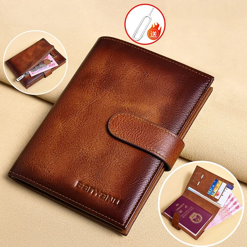 porte-passeport en cuir de vache véritable de première qualité pour hommes, portefeuille en cuir ultra-fin multifonction, organisateur portable de billets et de cartes de voyage