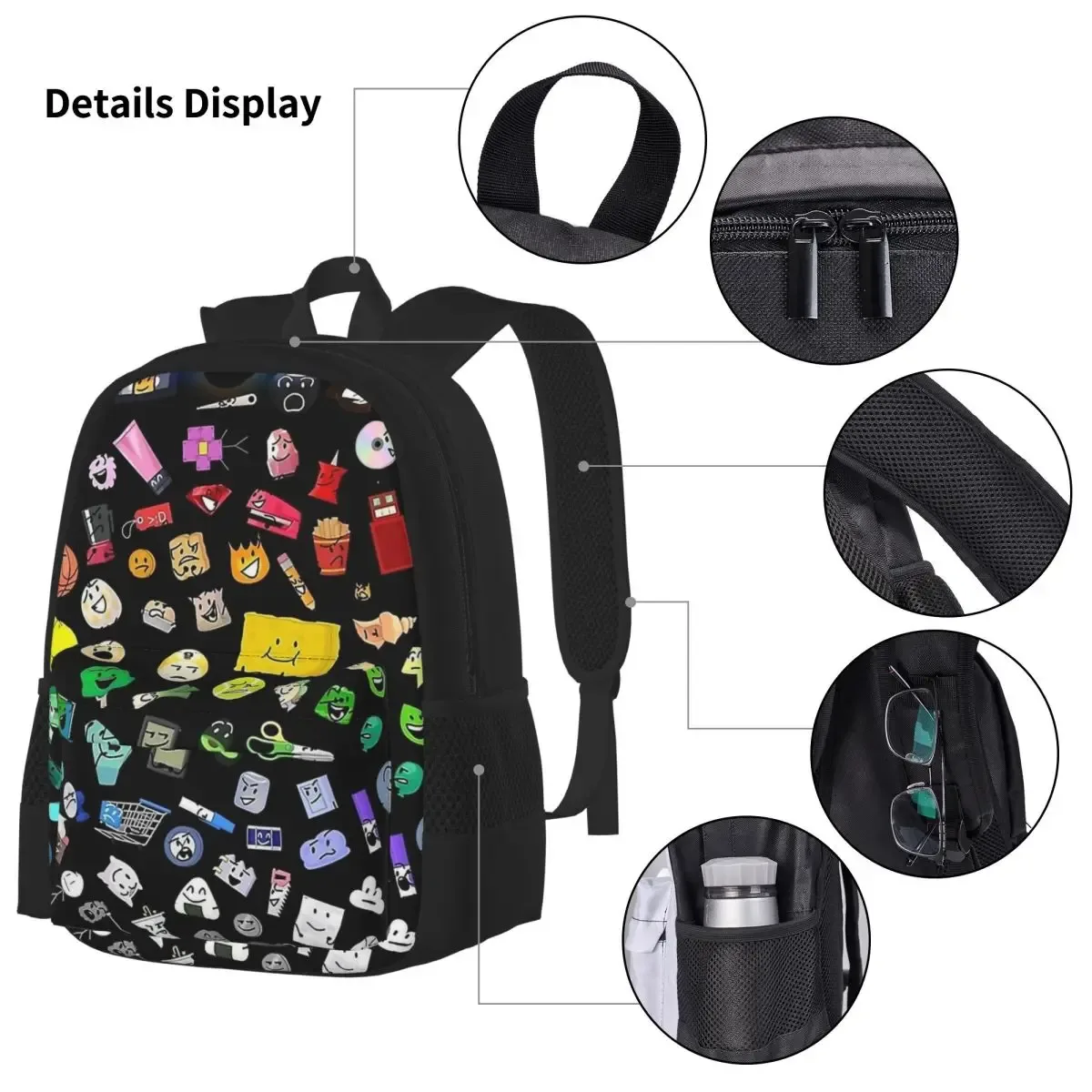 bfdi bfb et tpot bataille pour dream island dessin animé 3pecs/ensemble sac à dos pour adolescent ordinateur portable sac à bandoulière sac à déjeuner trousse à crayons