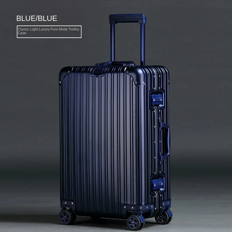 valise en alliage d'aluminium et de magnésium 100%, serrure tsa, boîtier de chariot à bagages embarqué en métal, valise de voyage classique brillante et givrée