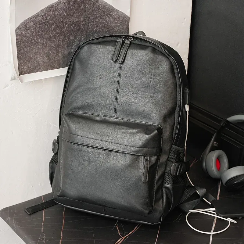 sac à dos de luxe en cuir pu pour hommes, grande capacité, sacoche pour ordinateur portable de 14 pouces, sacs