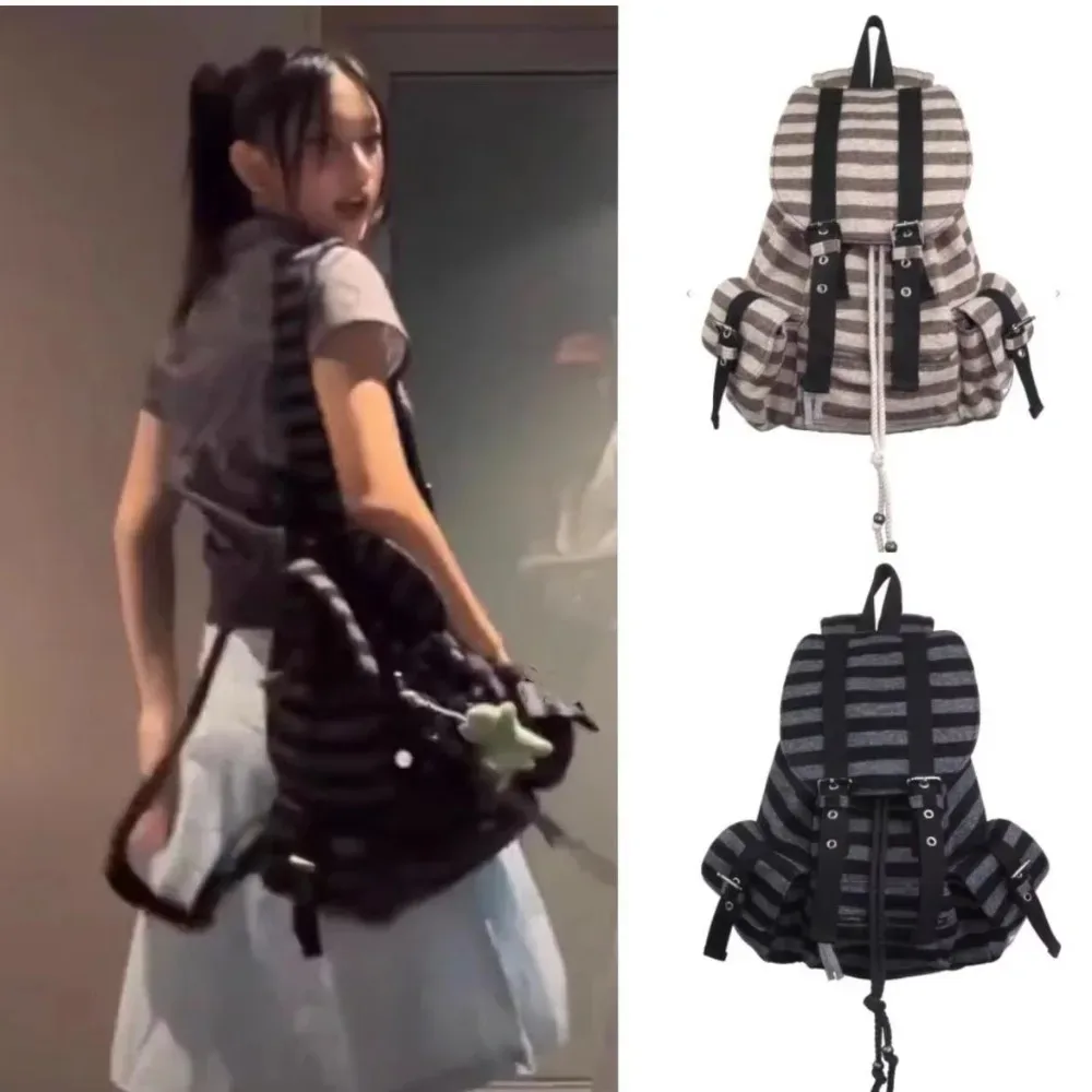 Sacs à dos de style coréen unisexe, sacs à livres à rayures plates, sacs fourre-tout souples de grande capacité, conception de ficelle de proximité, haute qualité