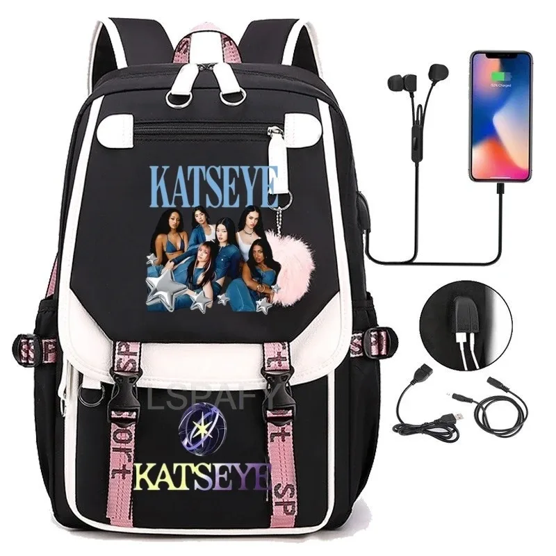 sacs à dos kawaii hot katseye à imprimé amusant, doux et mignons, grande capacité, pour étudiants, sacs d'école, sacs pour ordinateur portable, patchwork, simples, mochilas