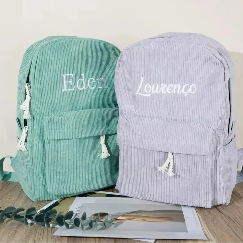 Sac d'école pour enfants Sac à dos personnalisé pour tout-petits Nom brodé Sac à dos en velours côtelé pour enfant Cadeau d'anniversaire Sac pour ordinateur portable Retour à l'école