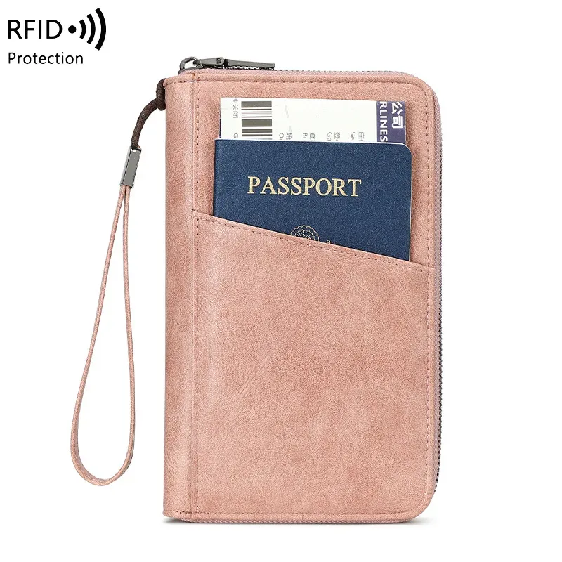 porte-passeports familial pour 5 personnes, en cuir, avec blocage rfid, porte-passeports multiple avec fermeture éclair, organiseur de documents de voyage