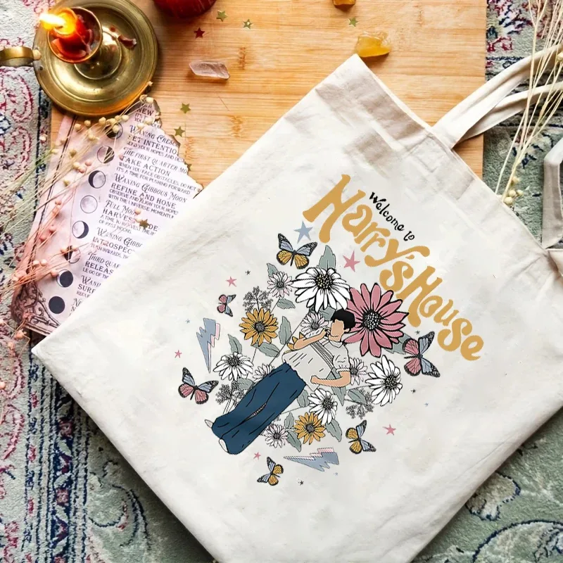 sac fourre-tout en toile motif harry house vintage, 1 pièce, sac d'école, sac à main et sac cadeau de shopping, parfait pour l'extérieur, cadeau de voyage