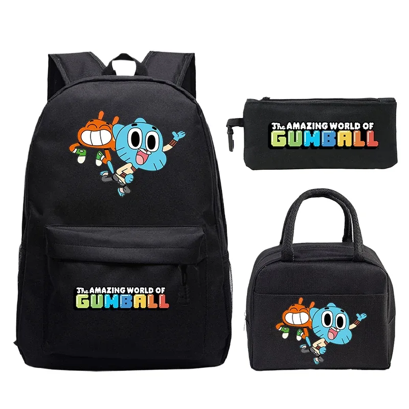 sac à dos the amazing world of gumball, ensemble de 3 pièces, sac d'école pour étudiants, sac à déjeuner, trousse à crayons, sac à livres pour garçons et filles, sac à dos de voyage pour femmes