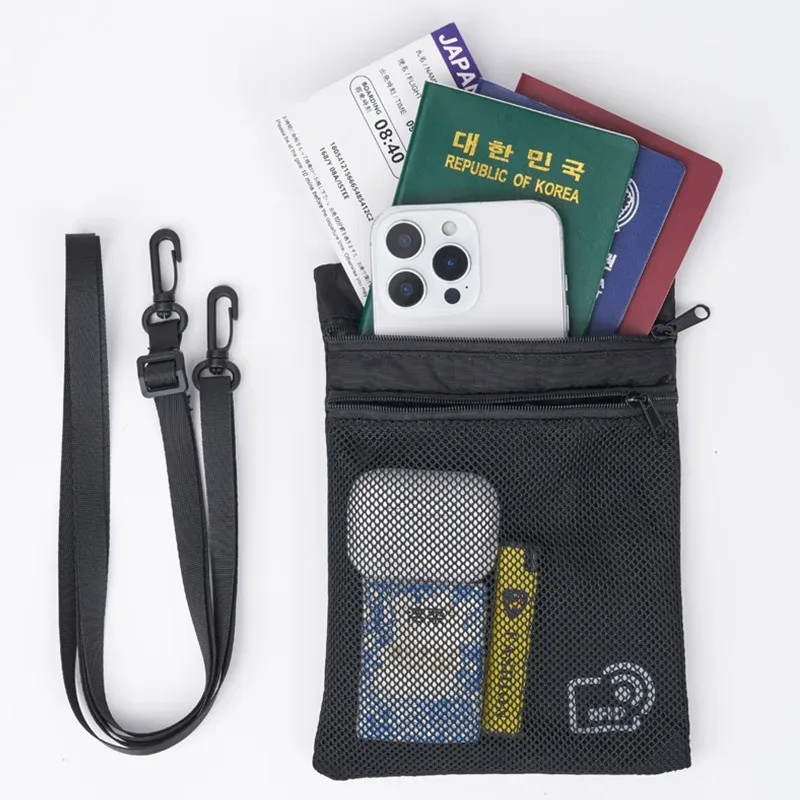 portefeuille de passeport de voyage anti-vol rfid, étui pour cartes en nylon, sac de rangement de documents de téléphone, sac à bandoulière léger
