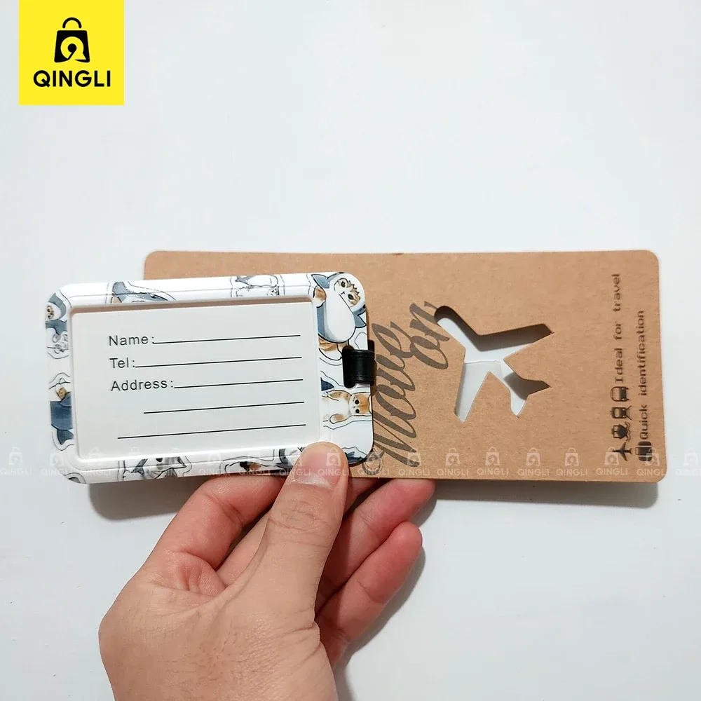 nouvelle étiquette de bagage mignonne en forme de requin et de chat, porte-carte de bus en pvc de dessin animé, housse portable pour valise de voyage, étiquette anti-perte, étiquette d'adresse