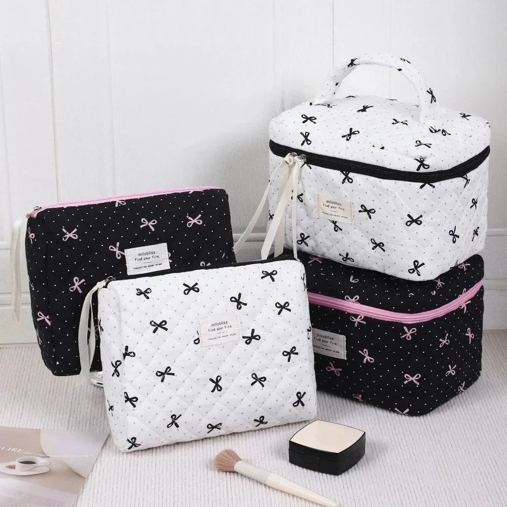 Sac matelassé rose tendance avec nœud, grande capacité, pochette de rangement pour maquillage, sac carré imprimé nœud