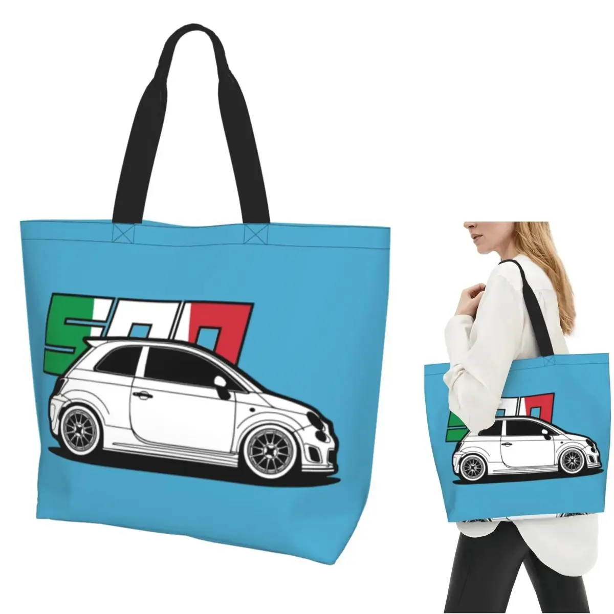 Fiat 500 Abarth Shopping sac fourre-tout toile grande capacité sacs à bandoulière Shopper épicerie sac à main pour les femmes