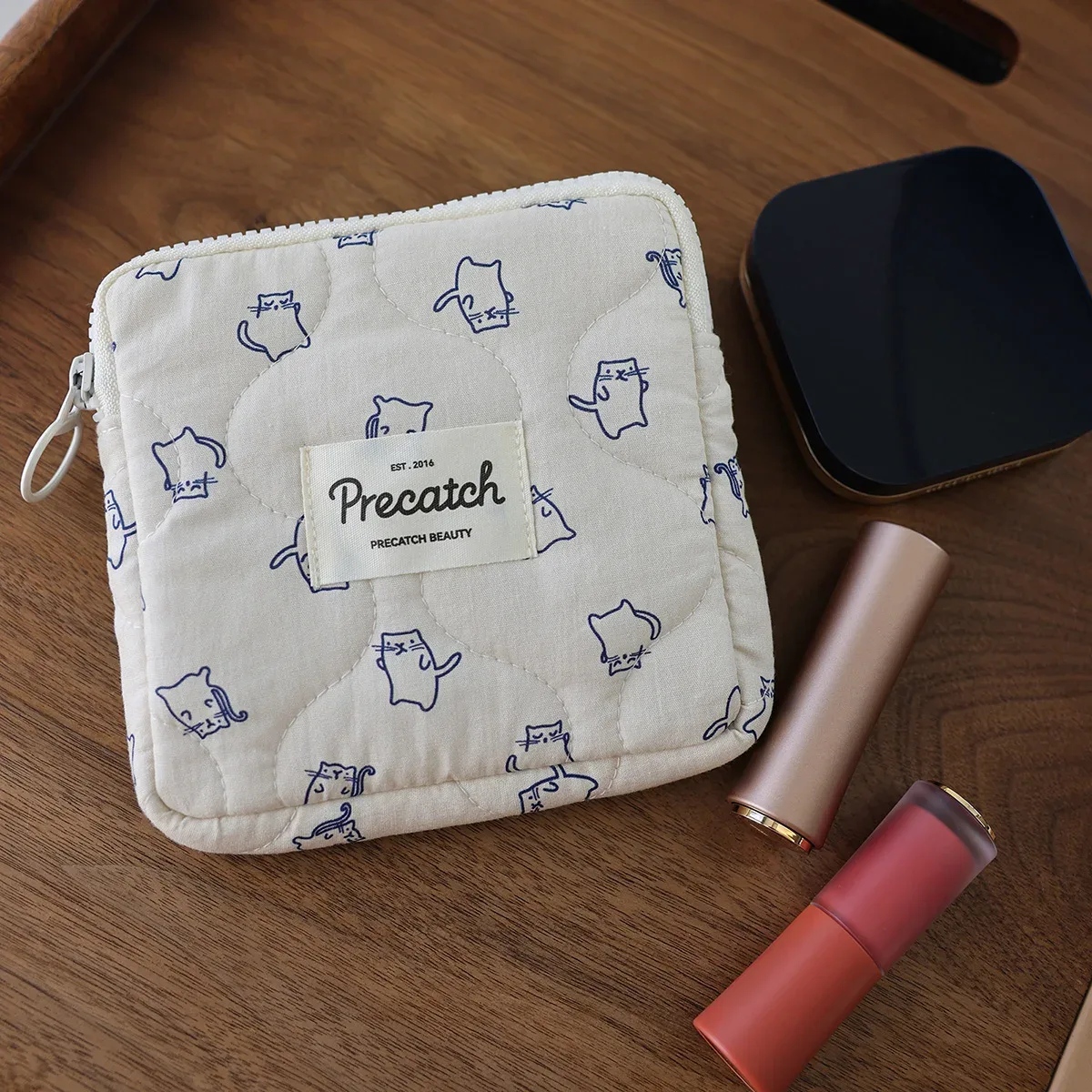sac à serviettes hygiéniques, sac à cartes, sac de rangement carré portable avec motif de chaton peint à la main, sac physiologique pour filles, sac à cosmétiques