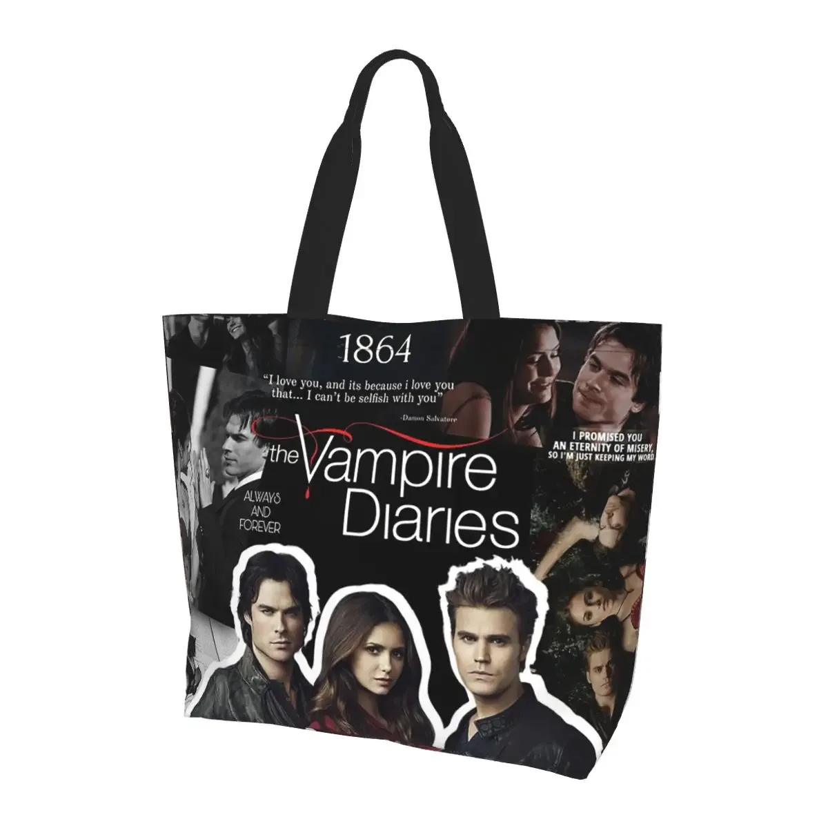 the vampire diaries – sac fourre-tout en toile pour femmes, sac à bandoulière de grande capacité, sac à main pour courses