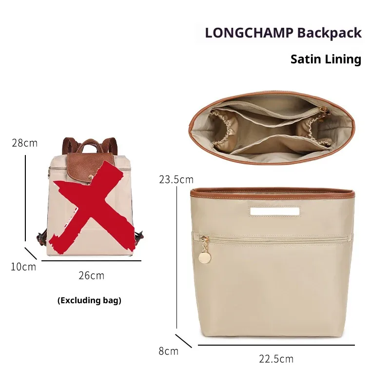 insert organisateur de sac à dos longchamp, matériau satiné, support de sac super résistant, insertion de sac à main, accessoires