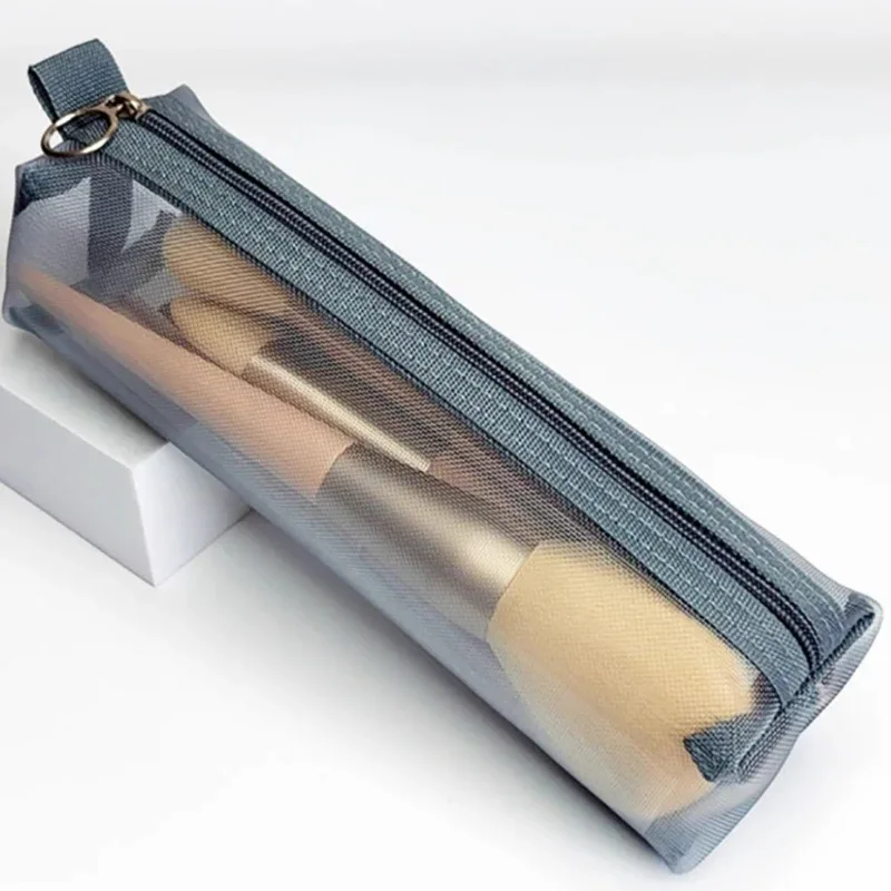 pochette de maquillage pour rouge à lèvres, sacs de rangement pour pinceaux de maquillage, trousse à crayons en maille transparente pour étudiants, organisateur de cosmétiques de voyage pour femmes