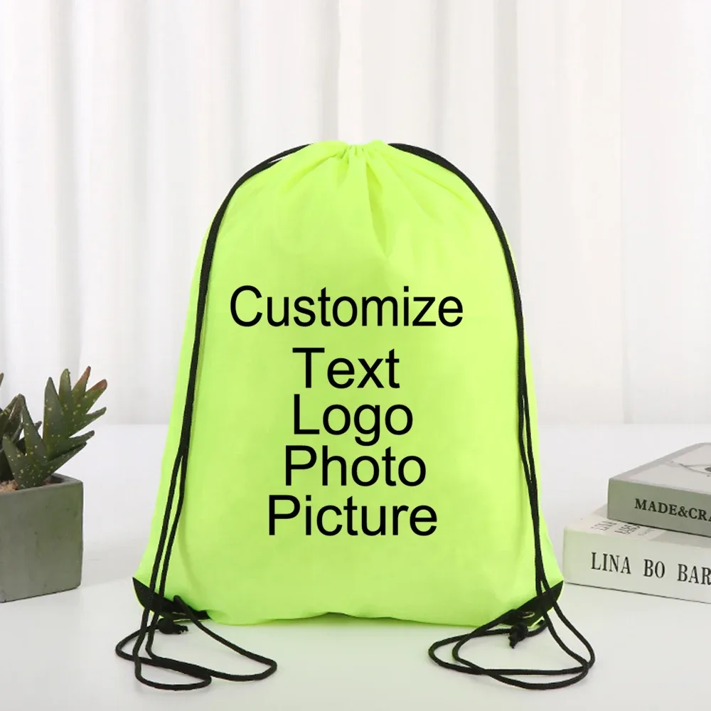 sac à dos de cyclisme avec logo/texte/nom personnalisé, sac à chaussures à cordon de serrage pour vêtements, ceinture étanche, sac de sport portable en nylon