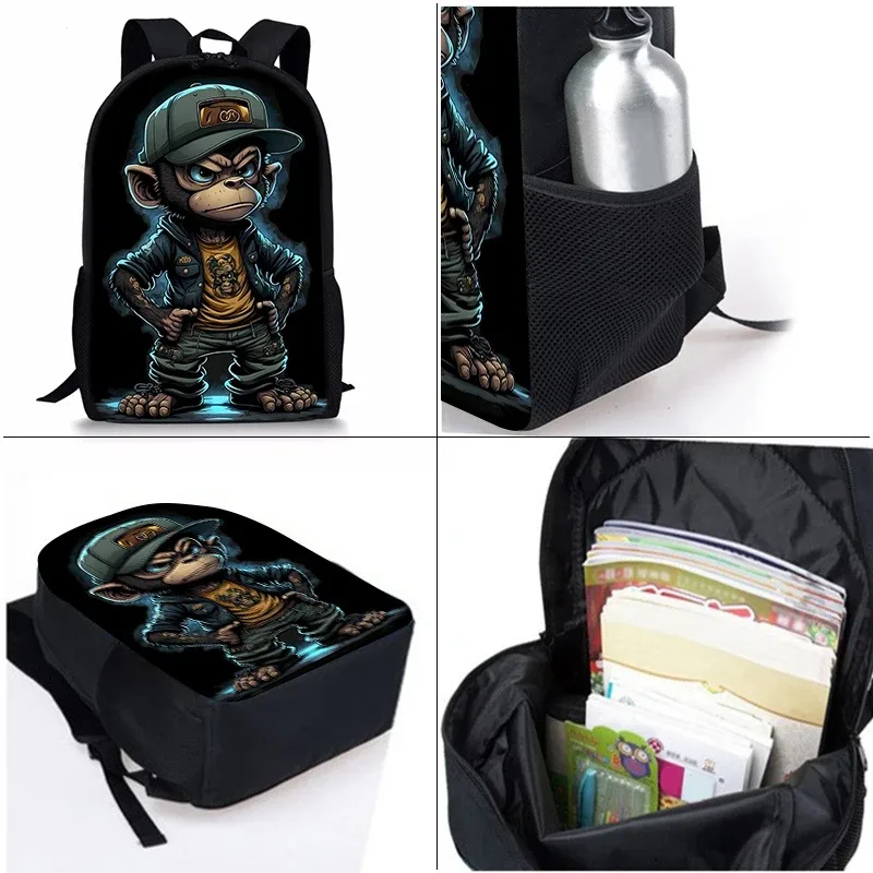 ensemble de sacs à dos en trois parties pour garçons et filles, motif animal de dessin animé singe, meilleurs cadeaux, sac à dos scolaire plat 2d pour enfants