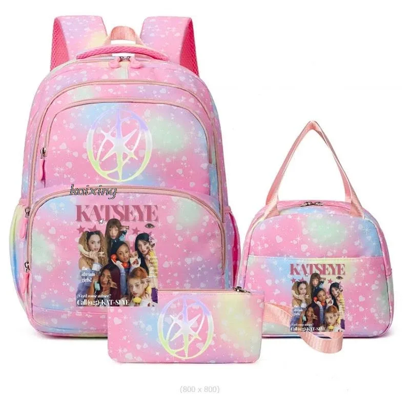 hot katseye drôle impression sacs d'école avec des sacs à déjeuner 3 pièces coloré garçons et filles sac à dos primaire voyage en plein air ordinateur portable mochilas