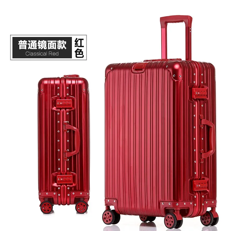100% valise en aluminium cabine 20/22/24/26/29 pouces alliage de magnésium bagage à main mot de passe boîte tsa serrure métal dur boîtier de chariot