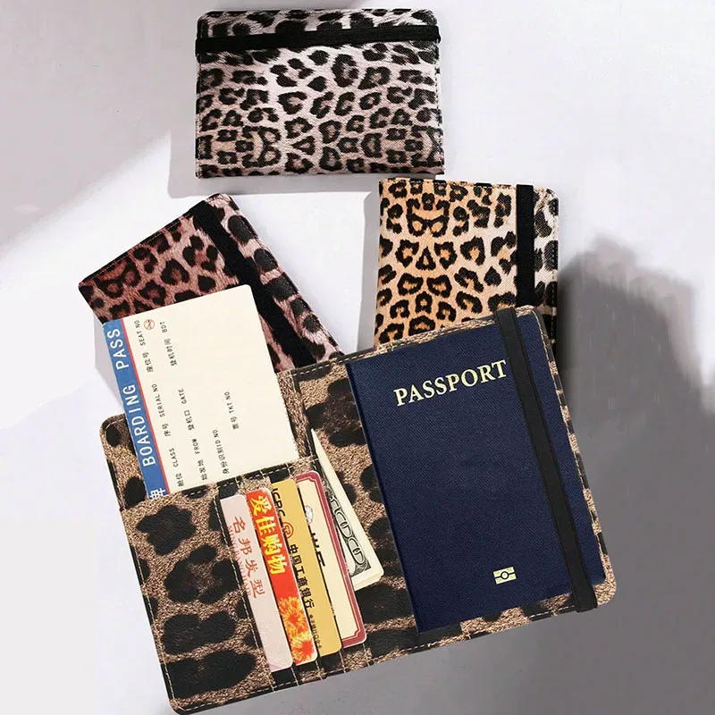 Housse de passeport avec bande de fixation, étanche, avec clip intégré, protection RFID, motif léopard, porte-passeport, accessoires de voyage