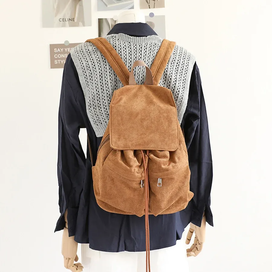 sac à dos en daim pour femme, sac à bandoulière décontracté pour trajets quotidiens, sac à cordon pour femme, mochilas, rucksack, sac d'école