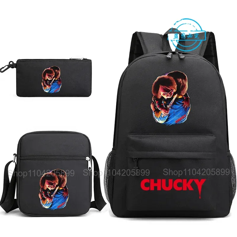 sacs à dos chucky pour enfants, 3 pièces, cartables pour étudiants et adolescents, sacs d'école pour garçons et filles, trousse à crayons, sacs à bandoulière, sac de voyage