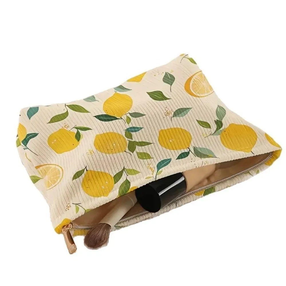 sac à cosmétiques portable citron jaune, style coréen avec fermeture éclair, pochette à cosmétiques, trousse de toilette en polyester pour voyage en plein air