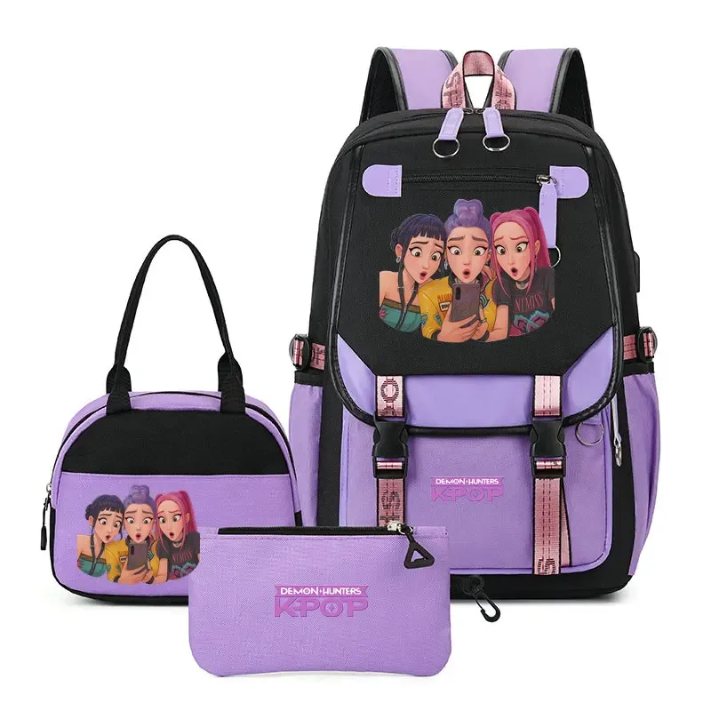 sacs à dos tendance k-pop demon hunters pour adolescentes, sacs à bandoulière, trousse à crayons, ensemble de sacs d'école pour étudiants, sac de voyage mochila
