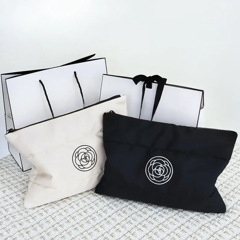 trousse de maquillage grande capacité en coton doux, organisateur de voyage portable et élégant pour femmes