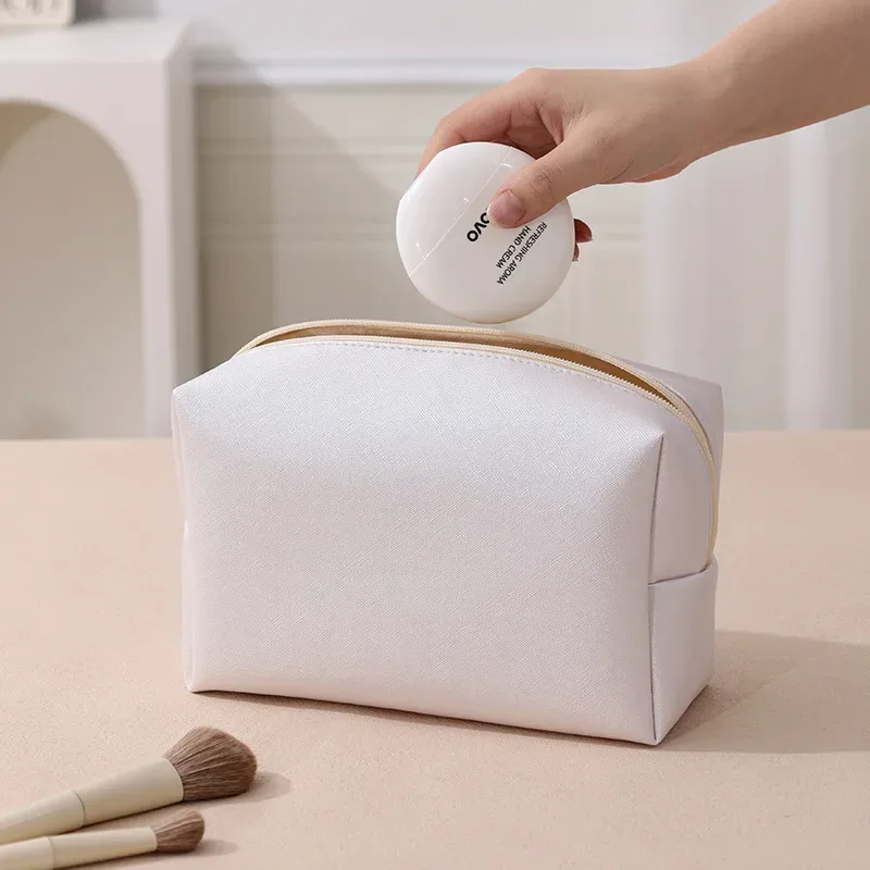 trousse de maquillage grande capacité en cuir pu pour femme, organisateur cosmétique imperméable, sac de toilette de voyage avec sangle de transport pour dames