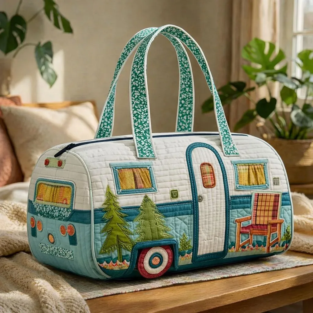 sac de voyage matelassé à bretelles réglables, en forme de voiture de camping, grande capacité, imprimé, pour la gym, le camping, la plage et les activités de plein air