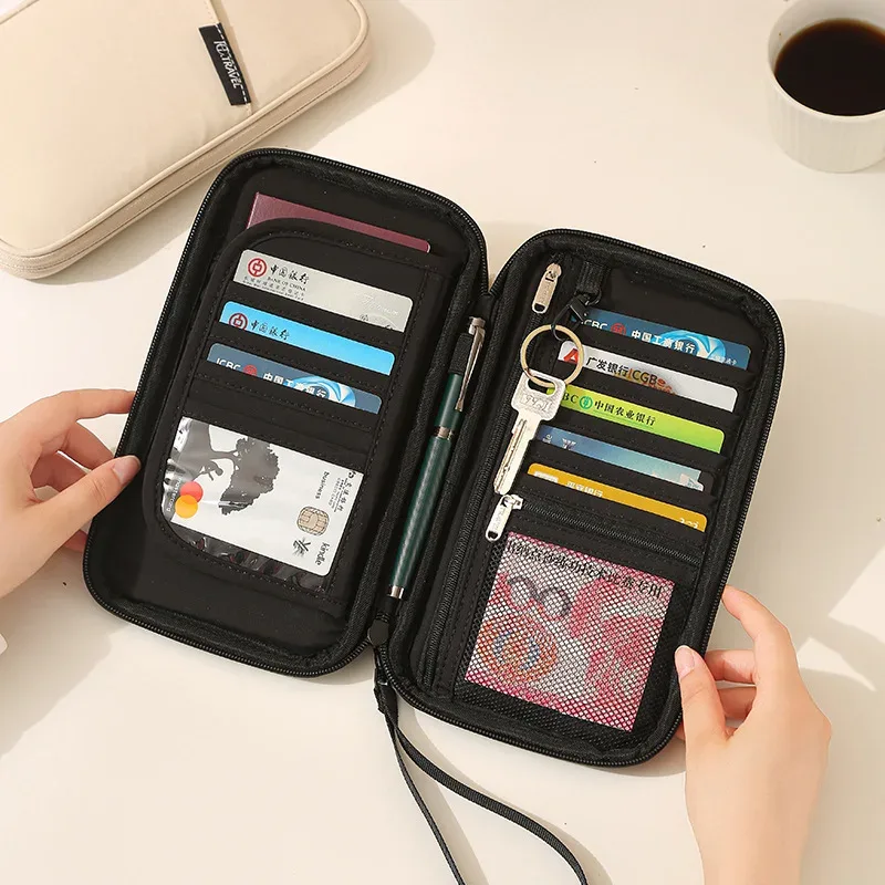 sac de rangement de portefeuille de porte-passeport bloquant rfid familial-organisateur de documents de voyage avec étui pour cartes de crédit sac de voyage essentiel