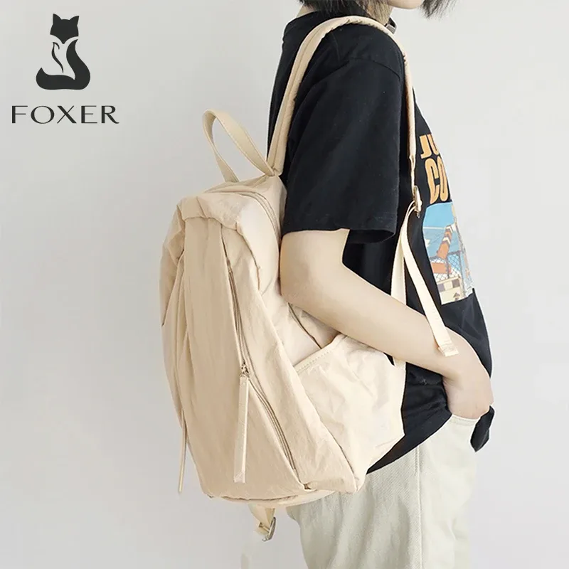 FOXER-Sac à dos en tissu de coton imperméable pour femme, sac à dos solide simple pour document, sac d'école pour ordinateur portable, sac de livre de voyage pour adolescente, mode